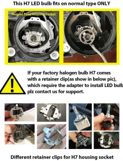 H7 LED Bulbs with Retainer Adapter Plug and Play Customized Design for Hyundai/Kia, 2 Bulbs