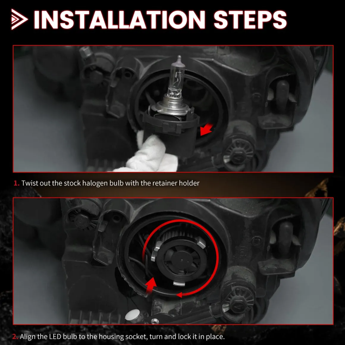 H7 LED Bulb w/Retainer Adapter Fit for Volkswagen Golf Passat GTI Tiguan Mercedes-Benz Metris | 2 Bulbs