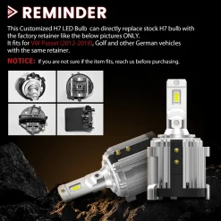 H7 LED Bulb w/Retainer Adapter Fit for Volkswagen Golf Passat GTI Tiguan Mercedes-Benz Metris | 2 Bulbs