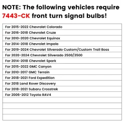 7443 7444 LED Front Turn Signal Bulbs CanBus-Ready Switchback CK Socket | T3 Series