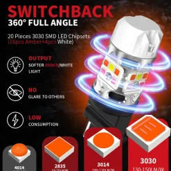 3157 4157 LED Front Turn Signal Bulbs CanBus-Ready Switchback | T3 Series