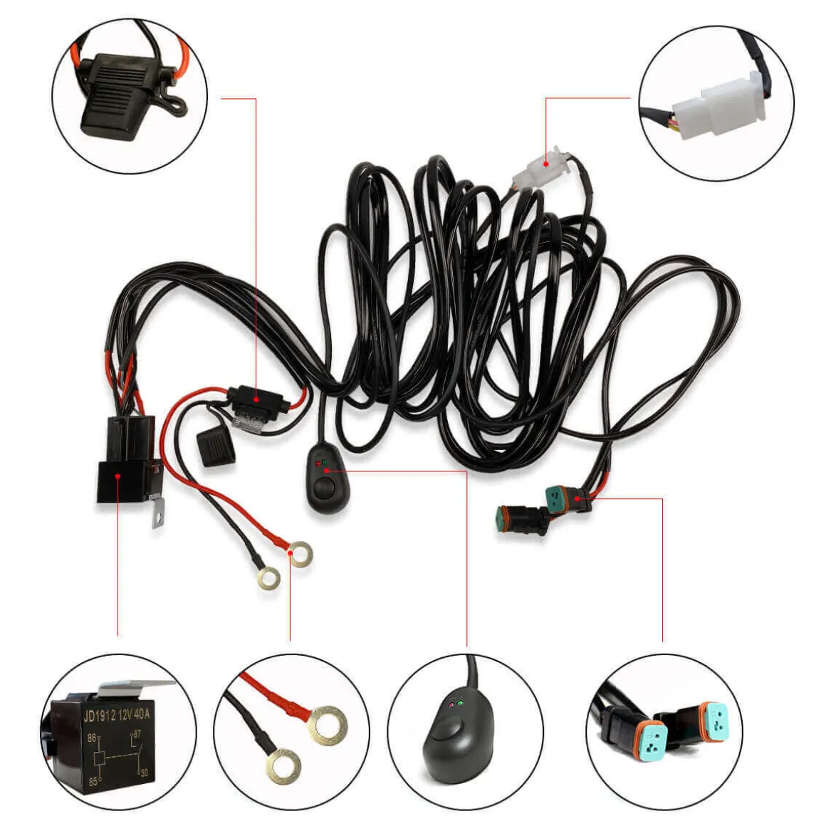 LED Pods Wiring Harness with DT Connectors - 2 Leads