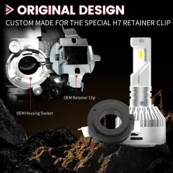 Pro Series H7 LED Bulbs w/Retainer Adapter Fit for Volkswagen BMW Mercedes Benz | 2 Bulbs