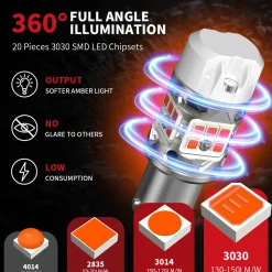 1156 P21W LED Turn Signal Bulbs CanBus-Ready Amber | T3 Series