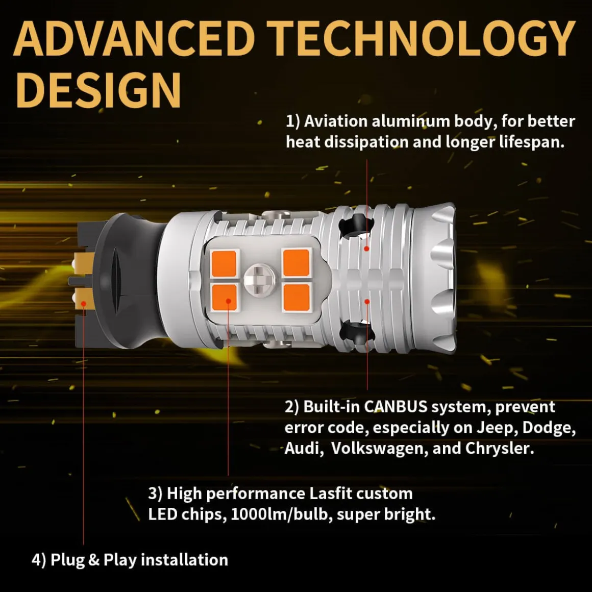 PWY24W PW24W CANBUS Anti Hyper Flash LED Turn Signal Lights Blinker Bulbs | Amber Yellow, 2 Bulbs