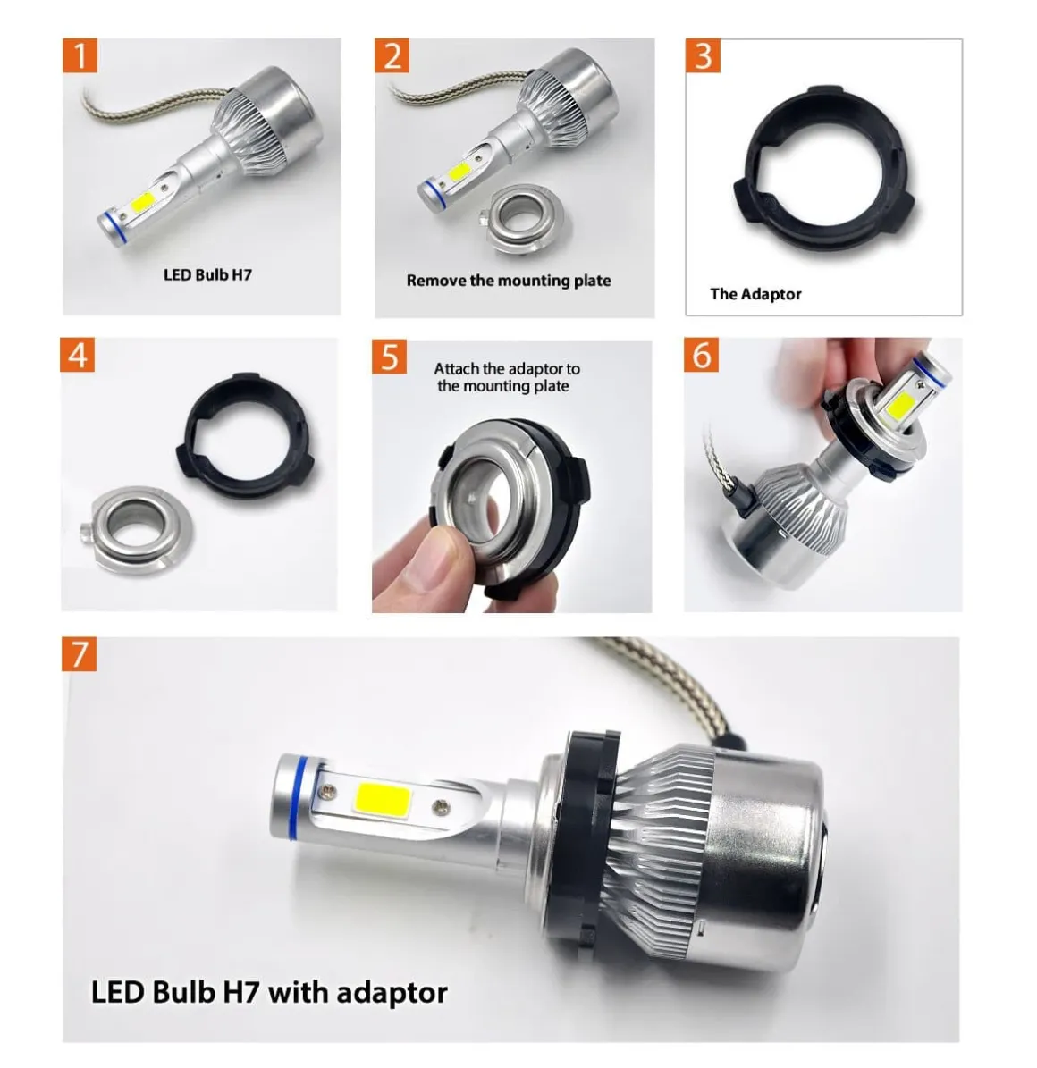 TK108 2x H7 LED Bulb Holder Adapter Retainer Fit for BMW Mercedes-Benz