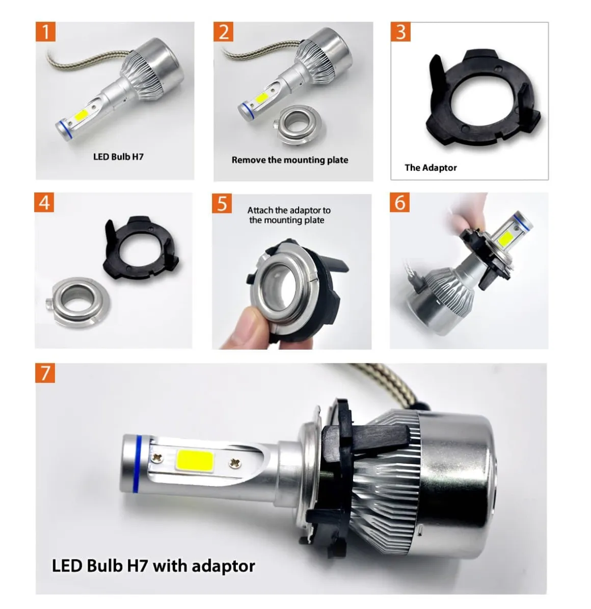 TK113 2x H7 LED Bulb Holder Adapter Retainer Fit for Volkswagen Lamando