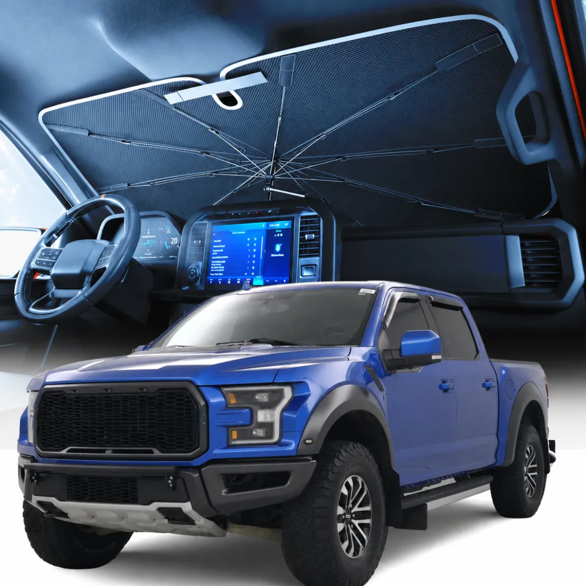 Weektic Windshield Sun Shade Umbrella for 2015-2026 Ford F-150/F-150 Lightning/F-250/F-350