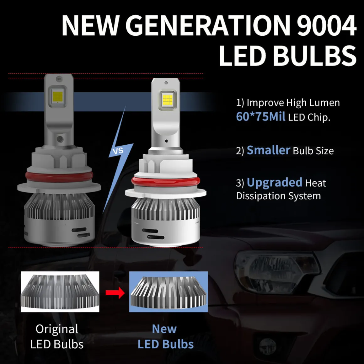 60W 9004 HB1 LA Plus Series | 6,000LM 6000K LED Bulbs
