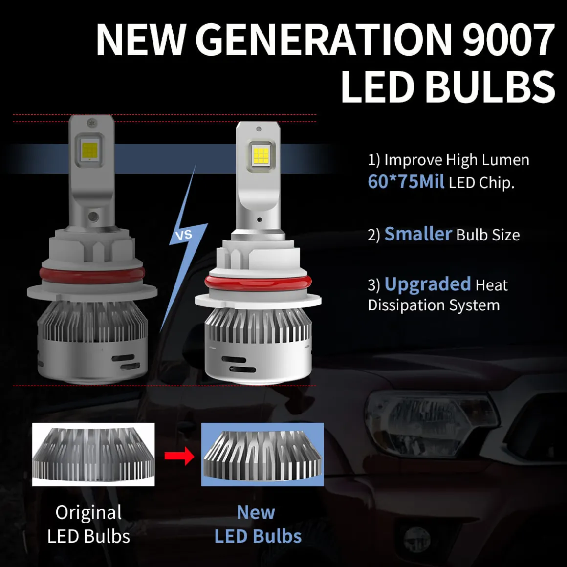 60W 9007 HB5 LA Plus Series | 6,000LM 6000K LED Bulbs