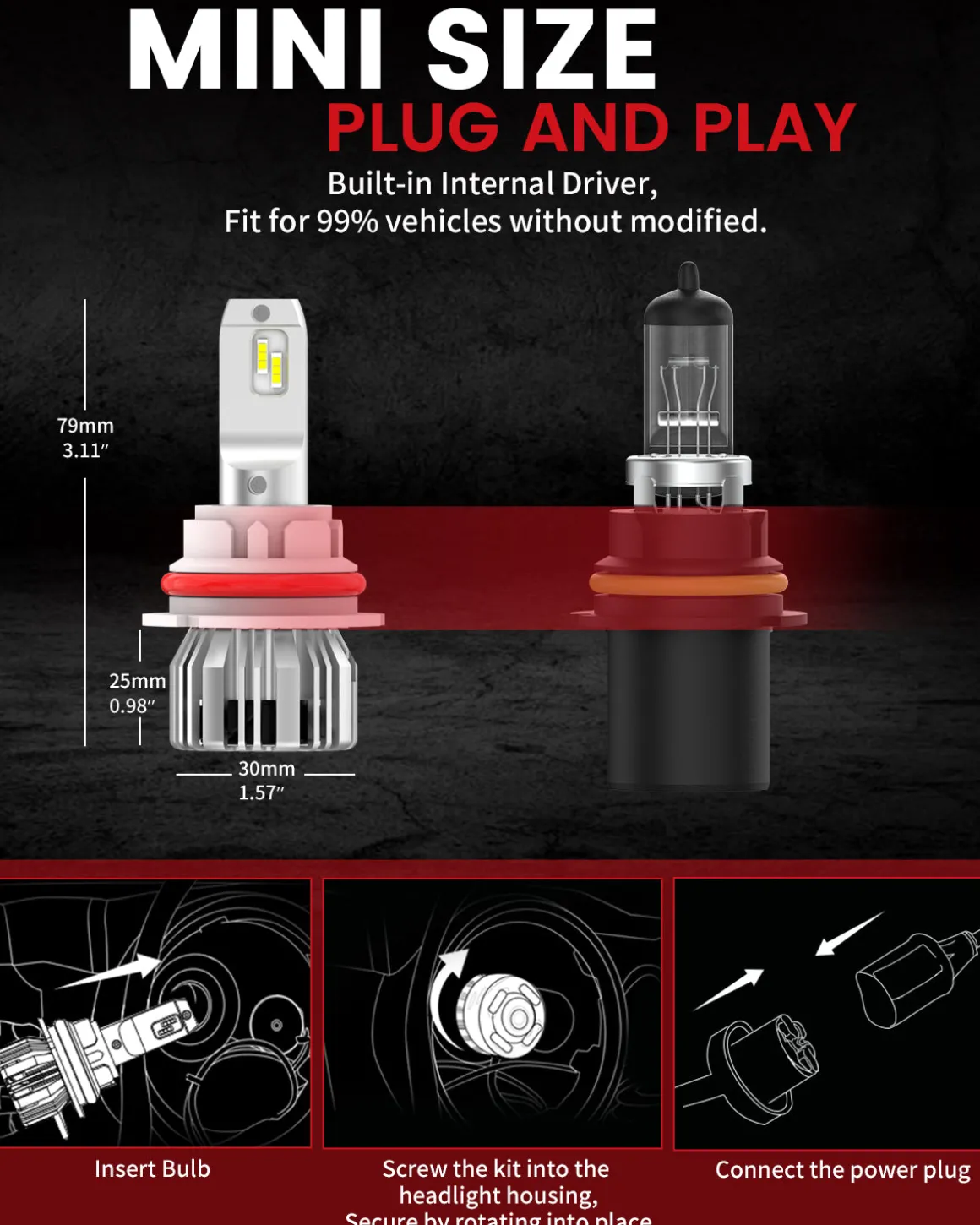 50W 9004 HB1 LC Plus Series | 5,000LM 6000K LED Bulbs