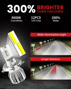 50W 9003 H4 HB2 LC Plus Series | 5,000LM 6000K LED Bulbs