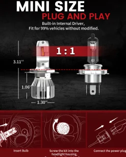 50W 9003 H4 HB2 LC Plus Series | 5,000LM 6000K LED Bulbs