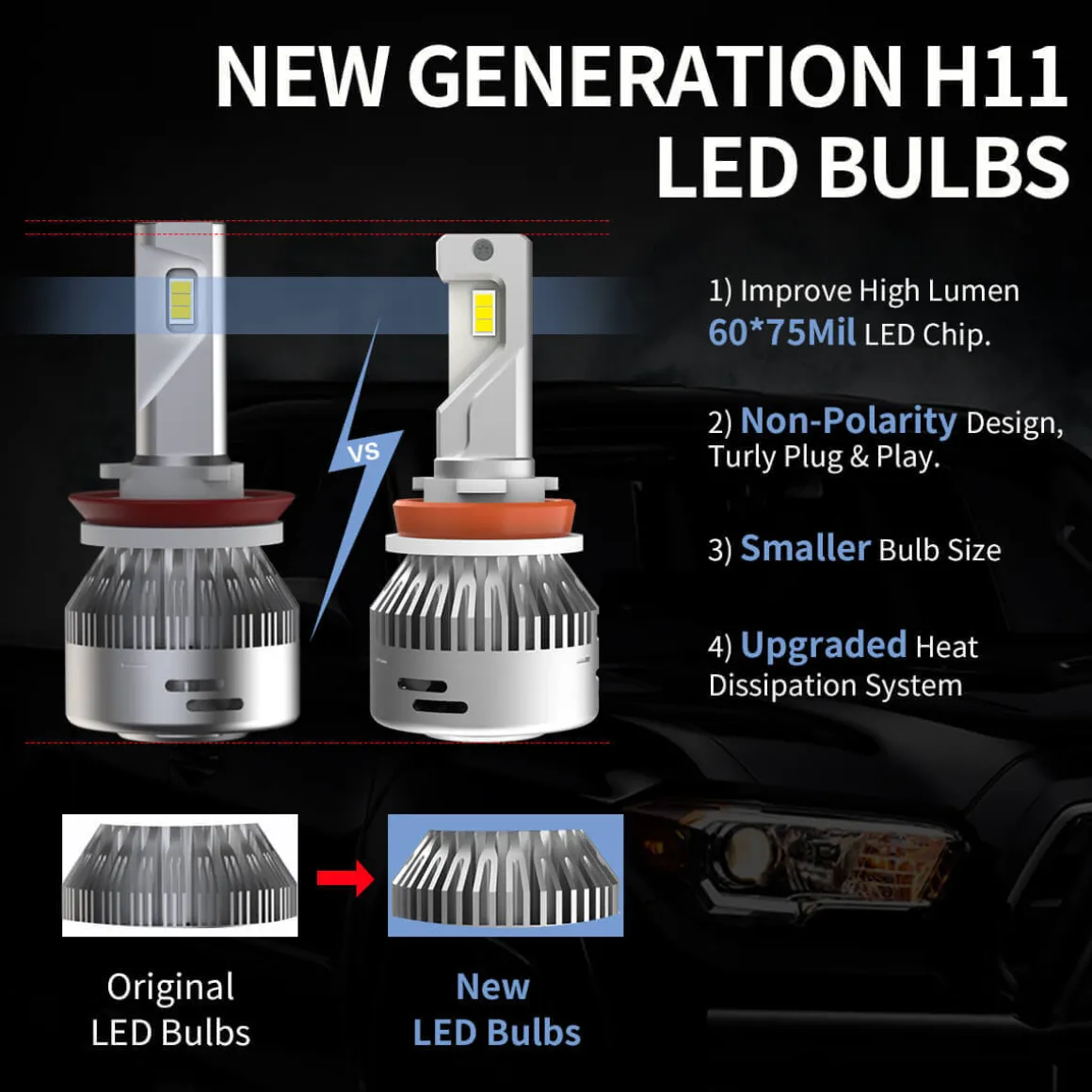 60W H8 H9 H11 LA Plus Series Combo Pack | 6,000LM 6000K LED Bulbs