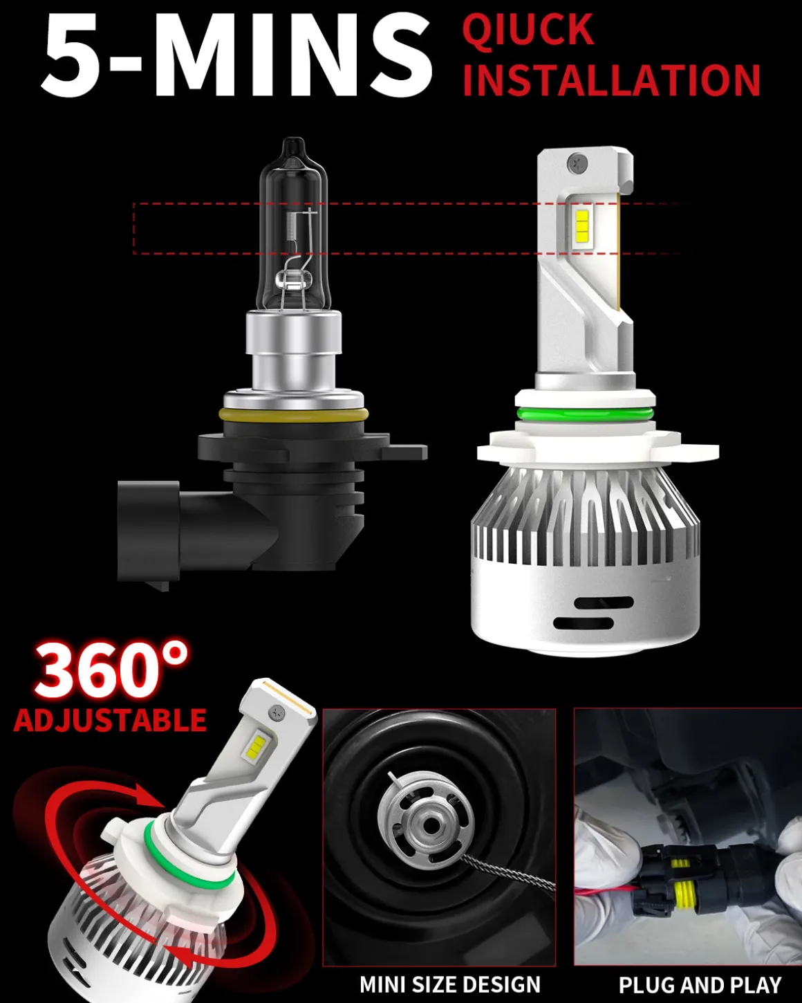 60W 9012 HIR2 LA Plus Series | 6,000LM 6000K LED Bulbs