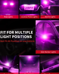 W5W 194 168 158 CANBUS Error Free LED Dome Map Trunk License Plate Lights | Pink Purple, 2 Bulbs